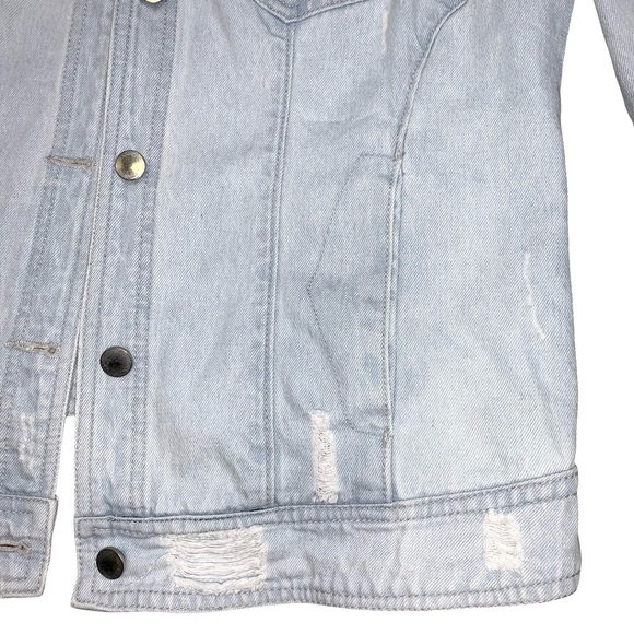 Soho NY&Co Jeans Light Wash Distressed Button Up Denim Jacket Medium Long Sleeve - Picture 6 of 16